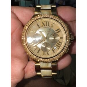 Michael Kor MK5902 Camille Gold Tone Steel Chronograph‎ Date Needs Batt